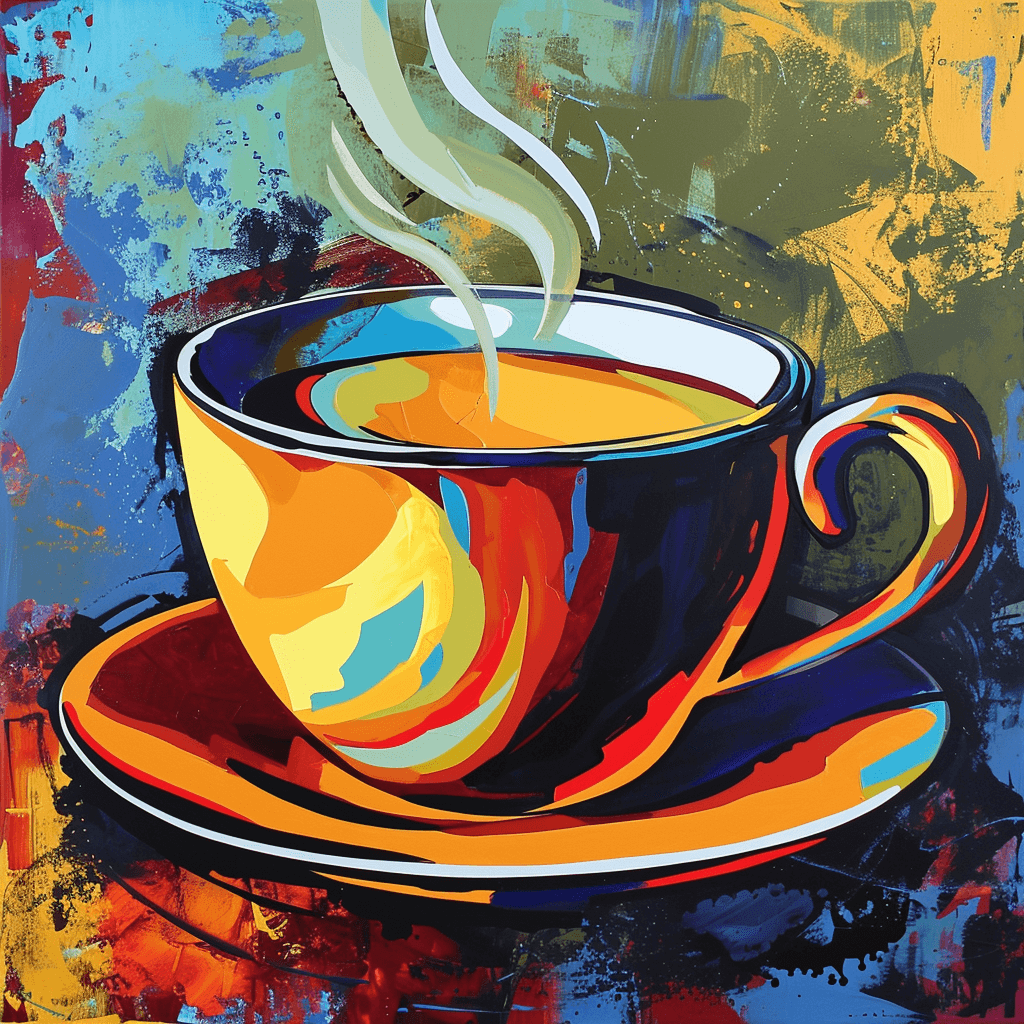 ai image generator prompt: steaming cup of coffee, pop art