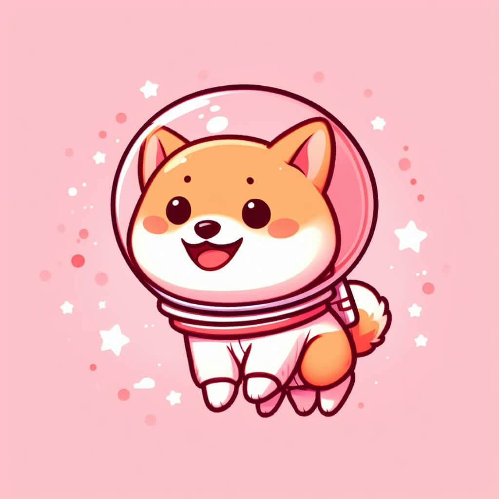 ai image generator prompt: a cute happy shiba inu astronaut on a pink background, digital art