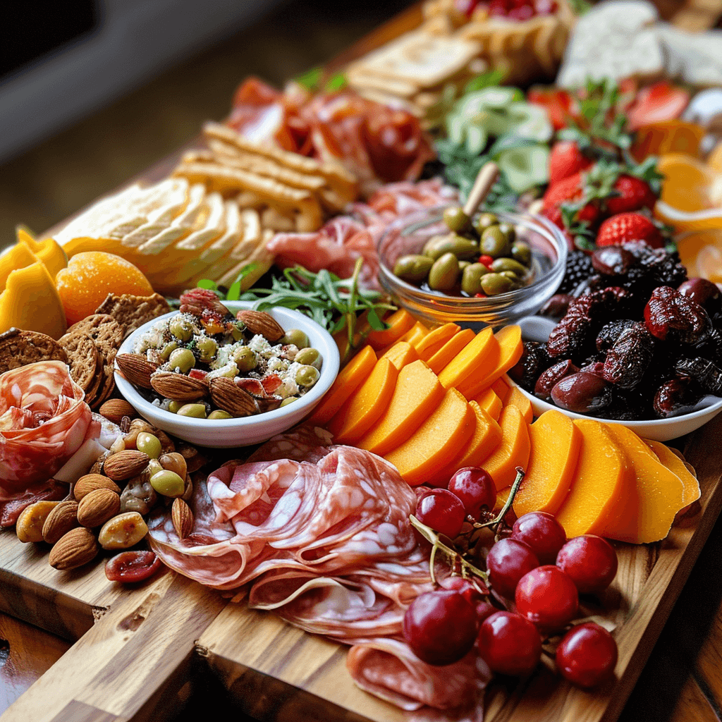 ai image generator prompt: charcuterie board plating for a festive brunch